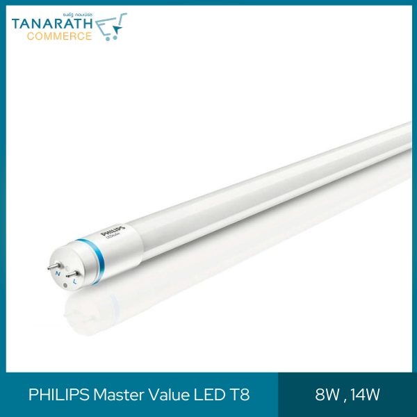 PHILIPS MASTER LED TUBE T8 ฟิลิปส์ มาสเตอร์ แอลอีดี 8W , 14W DAYLIGHT ไฟเข้าทางเดียว